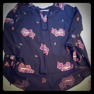 Anthro Ellison Sz S Black Embroidered Paisley Top